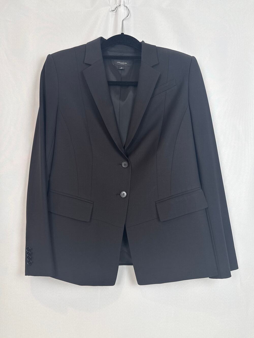 Ann Taylor Black Wool Blend Blazer Size 12 Classic Tailored Career Jacket